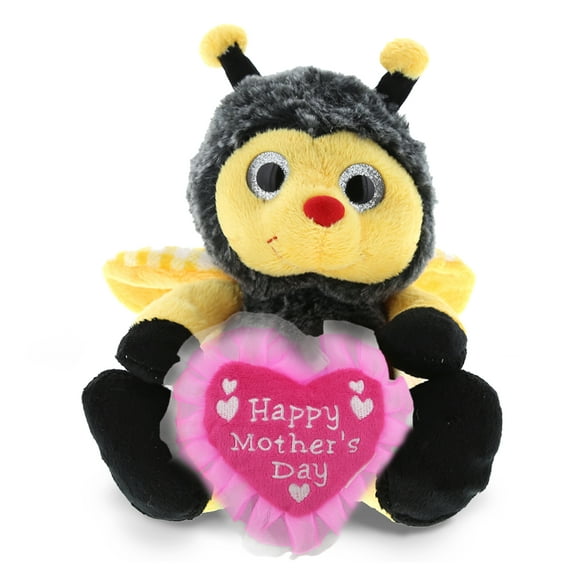 DolliBu Happy Mother's Day Super Soft Plush Sitting Bee Figure - Cute Stuffed Animal with Pink Heart Message for Best Mommy, Grandma, Wife, Daughter - Cute Wild Life Insect Plush Toy Gift - 7" Inches