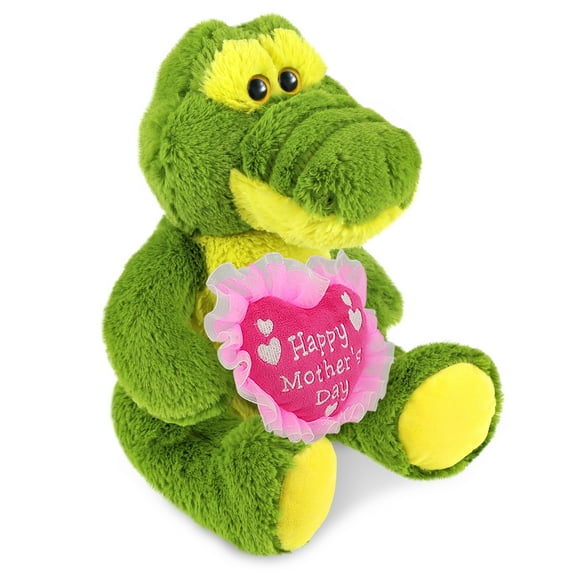 DolliBu Happy Mother's Day Super Soft Plush Sitting Green Alligator - Cute Stuffed Animal with Pink Heart Message for Best Mommy, Grandma, Wife, Daughter - Cute Wild Life Plush Toy Gift - 12 Inches