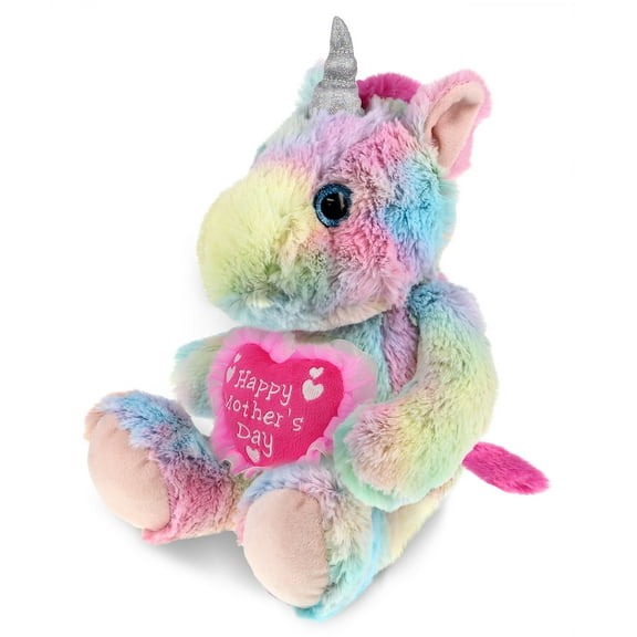 DolliBu Happy Mother's Day Super Soft Plush Sitting Rainbow Unicorn - Cute Stuffed Animal with Pink Heart Message for Best Mommy, Grandma, Wife, Daughter - Cute Wild Life Plush Toy Gift - 10 Inches