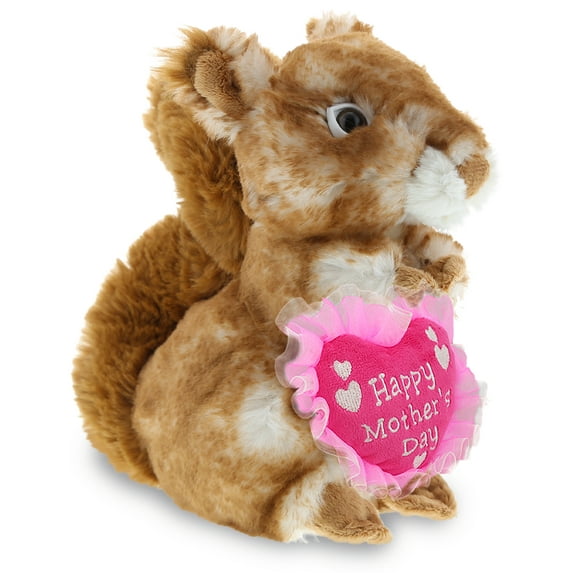 DolliBu Happy Mother's Day Super Soft Plush Squirrel Figure - Cute Stuffed Animal with Pink Heart Message for Best Mommy, Grandma, Wife, Daughter - Cute Wild Life Animal Plush Toy Gift - 8.5" Inches