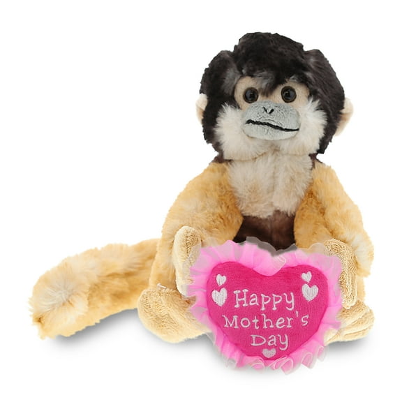 DolliBu Happy Mother's Day Super Soft Plush Squirrel Monkey Figure - Cute Stuffed Animal with Pink Heart Message for Best Mommy, Grandma, Wife, Daughter - Cute Wild Life Plush Toy Gift - 12.5" Inches