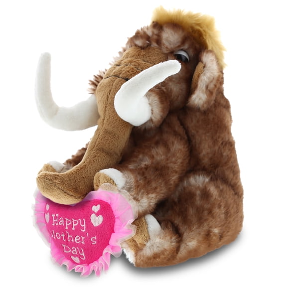 DolliBu Happy Mother's Day Super Soft Plush Wild Mammoth Figure - Cute Stuffed Animal with Pink Heart Message for Best Mommy, Grandma, Wife, Daughter - Cute Wild Life Plush Toy Gift - 8" Inches