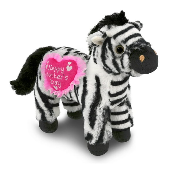 DolliBu Happy Mother's Day Super Soft Plush Zebra - Cute Stuffed Animal Present With Pink Heart Message for Best Mommy, Grandma, Wife, Daughter - Cute Safari Life Plush Toy Gift - 9 Inch