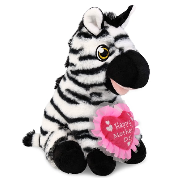 DolliBu Happy Mother's Day Super Soft Plush Zebra - Cute Stuffed Animal Present With Pink Heart Message for Best Mommy, Grandma, Wife, Daughter - Cute Wild Life Plush Toy Gift - 9 Inch