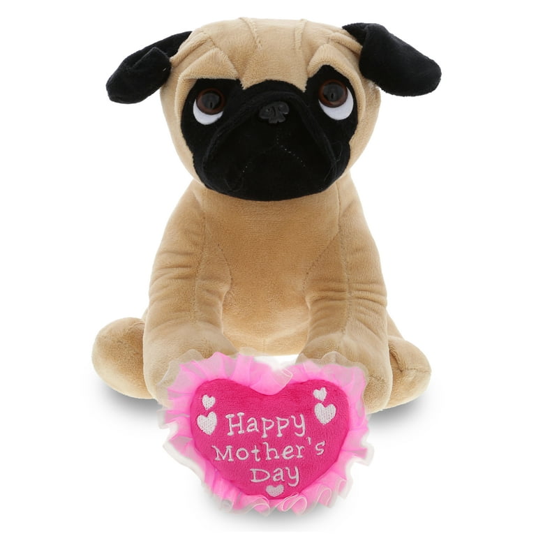 DolliBu Happy Mother's Day Super Soft Sitting Pug Dog Plush Figure - Cute Stuffed  Animal with Pink Heart Message for Best Mommy, Grandma, Wife, Daughter -  Cute Dog Pet Plush Toy Gift 