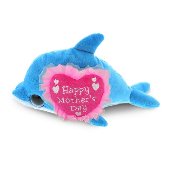 DolliBu Happy Mother's Day Super Soft Sparkling Big Eye Dolphin Plush - Cute Stuffed Animal with Pink Heart Message for Best Mommy, Grandma, Wife, Daughter - Cute Sea Life Plush Toy Gift - 6" Inches
