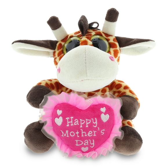 DolliBu Happy Mother's Day Super Soft Sparkling Big Eye Giraffe Plush - Cute Stuffed Animal with Pink Heart Message for Best Mommy, Grandma, Wife, Daughter - Cute Wild Life Plush Toy Gift - 6" Inches