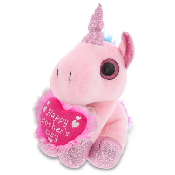 DolliBu Happy Mother's Day Super Soft Sparkling Big Eye Pink Unicorn Plush - Cute Stuffed Animal with Pink Heart Message for Best Mommy, Grandma, Wife, Daughter - Cute Wild Life Plush Toy Gift - 6"