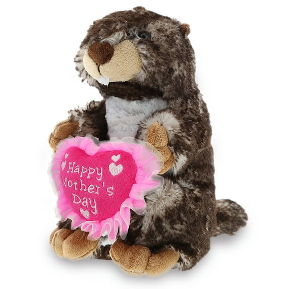 DolliBu Happy Mother's Day Super Soft Standing Marmot Plush Figure - Cute Stuffed Animal with Pink Heart Message for Best Mommy, Grandma, Wife, Daughter - Cute Wild Life Plush Toy Gift - 8.5" Inches