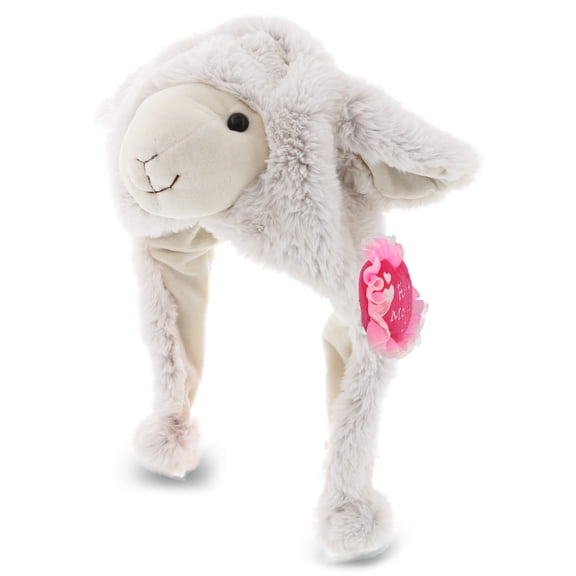 DolliBu Happy Mother's Day Super Soft White Sheep Plush Hat - Cute Stuffed Animal with Pink Heart Message for Best Mommy, Grandma, Wife, Daughter - Cute Farm Life Plush Toy Gift - 16.5 Inches