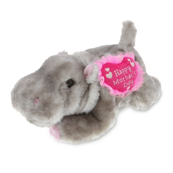 DolliBu Happy Mother's Day Wild Collection Plush Hippo Figure - Cute Stuffed Animal with Pink Heart Message for Best Mommy, Grandma, Wife, Daughter - Cute Wild Life Hippo Plush Toy Gift - 11" Inches