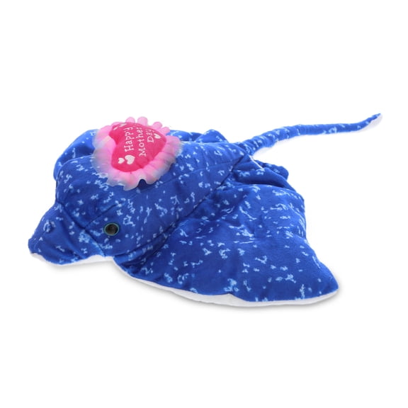 DolliBu Happy Mother's Day Wild Collection Plush Spotted Blue Ray - Stuffed Animal Present With Pink Heart Message for Best Mommy, Grandma, Wife, Daughter - Cute Sea Life Plush Toy Gift - 17" Inch