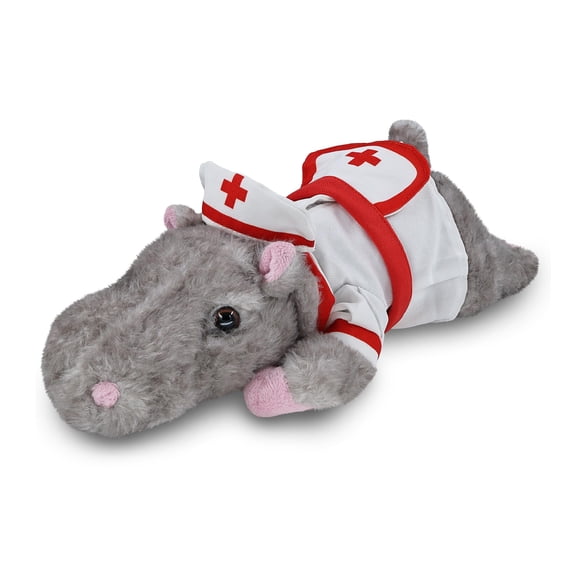 DolliBu Hippo Plush with Nurse Stuffed Animal Dress Up Set - Hospital Costume Hippopotamus Stuffed Toy with Nurse Dress, Hat, and Apron, Get Well Plush For Kids and Adults - 11.5 Inches