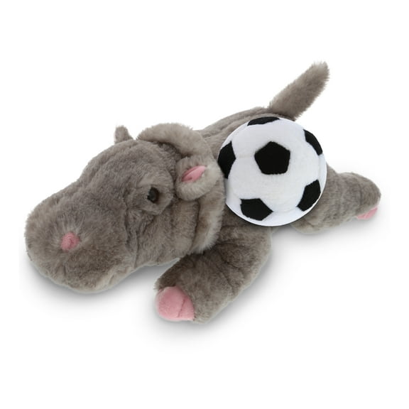 DolliBu Hippo Stuffed Animal with Soccer Ball Plush - Soft Huggable Hippo, Adorable Playtime Plush Toy, Cute Wildlife Gift, Super Soft Plush Animal Doll Toy for Kids and Adults - 11.5 Inches