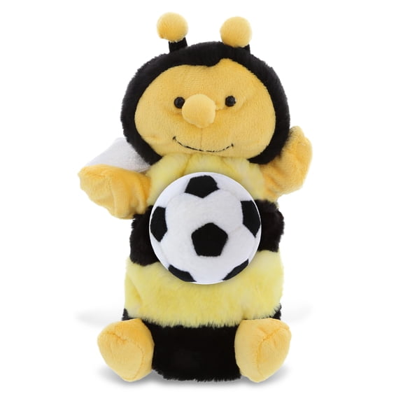 DolliBu Honeybee Hand Puppet Stuffed Animal with Soccer Ball Plush - Soft and Huggable Honeybee Playtime Plush Toy, Cute Farm Life Gift, Super Soft Stuffed Doll Animal Toy for Kids, Adults - 10 Inch