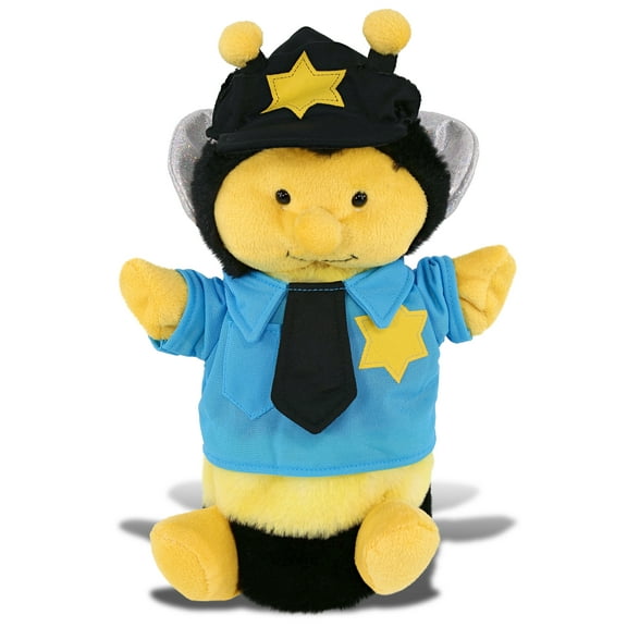 DolliBu Honeybee Police Officer Super Soft Plush Hand Puppet Toy - Soft Honeybee Cop Stuffed Animal Dress Up with Cute Cop Uniform and Cap Outfit - Police Plush Gift - 10 Inches