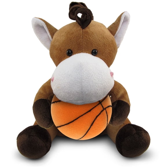 DolliBu Horse Stuffed Animal with Basketball Plush - Soft Huggable Horse, Adorable Playtime Horse Plush Toy, Cute Wildlife Gift, Plush Doll Animal Toy for Kids and Adults - 6 Inches
