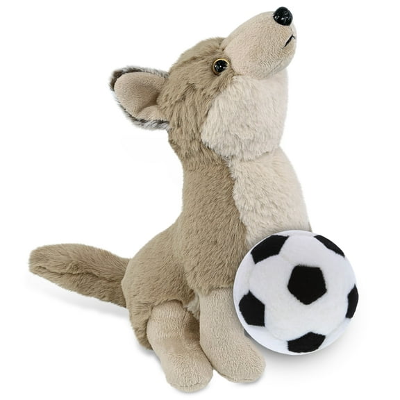DolliBu Howling Wolf Stuffed Animal with Soccer Ball Plush - Soft and Huggable Wolf, Adorable Playtime Plush Toy, Cute Wild Life Gift, Super Soft Stuffed Doll Animal Toy for Kids, Adults - 8.5 Inches