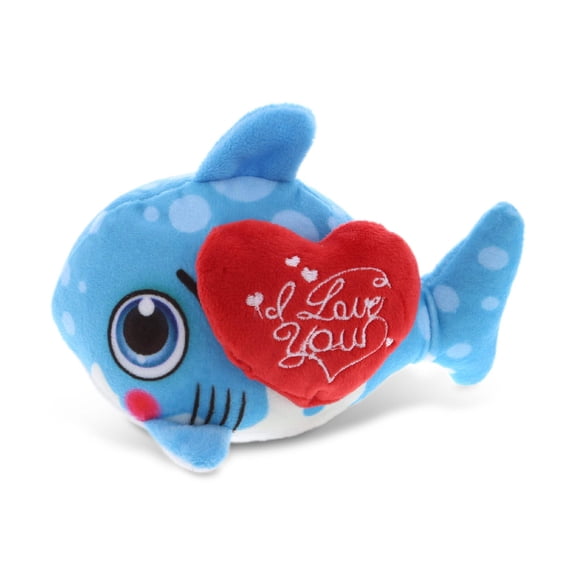 DolliBu I Love You Baby Soft Plush Blue Shark - Cute Stuffed Animal with Red Heart and with Name Personalization for Valentine, Anniversary, Romantic Date, Gift - 5.5"