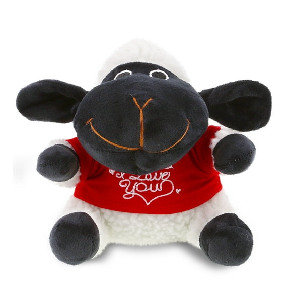 DolliBu I LOVE YOU Black Nose Sheep Plush- Cute Stuffed Animal with Red Shirt For Valentine, Anniversary, Romantic Date, Boyfriend, or Girlfriend Gift - 6 Inches