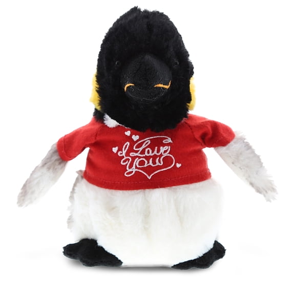 DolliBu I LOVE YOU Emperor Penguin Plush Cute Stuffed Animal with Red Shirt for Valentine, Anniversary, Romantic Date, Boyfriend, or Girlfriend Gift 7 Inches