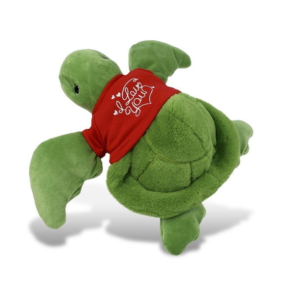 DolliBu I LOVE YOU Green Sea Turtle Plush- Cute Sea Turtle Plush Stuffed Animal with I Love You Red Shirt For Valentine, Anniversary, Romantic Date, Boyfriend, or Girlfriend Gift - 13 inches