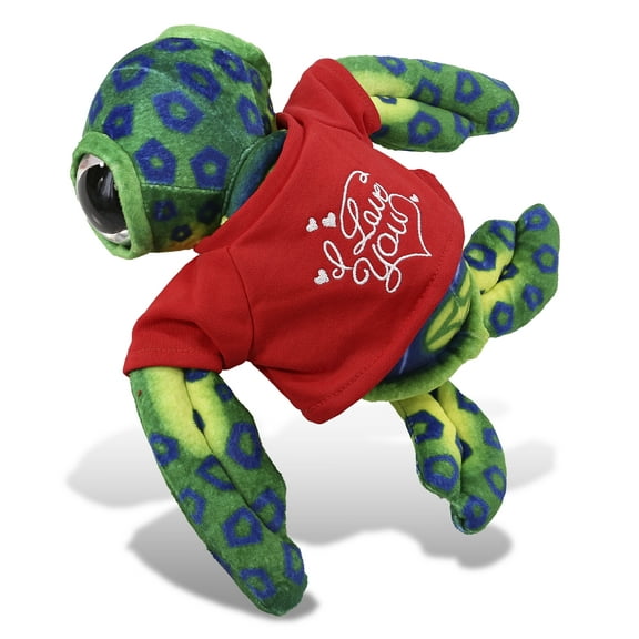 DolliBu I LOVE YOU Green Sea Turtle Plush- Cute Turtle Plush Stuffed Animal with I Love You Red Shirt For Valentine, Anniversary, Romantic Date, Boyfriend, or Girlfriend Gift - 10 inches