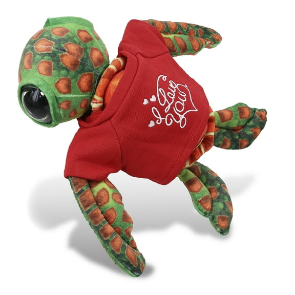 DolliBu I LOVE YOU Orange Sea Turtle Plush- Cute Turtle Plush Stuffed Animal with I Love You Red Shirt For Valentine, Anniversary, Romantic Date, Boyfriend, or Girlfriend Gift - 10 inches