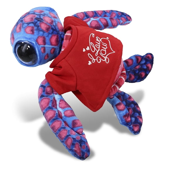 DolliBu I LOVE YOU Pink Sea Turtle Plush- Cute Turtle Plush Stuffed Animal with I Love You Red Shirt For Valentine, Anniversary, Romantic Date, Boyfriend, or Girlfriend Gift - 10 inches