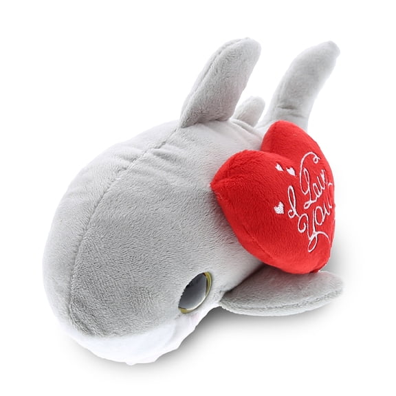 DolliBu I LOVE YOU Plush Big Eye Great White Shark  Cute Stuffed Animal with Heart Message for Valentines, Anniversary, Romantic Date, Boyfriend, Girlfriend Gift - 6 Inches