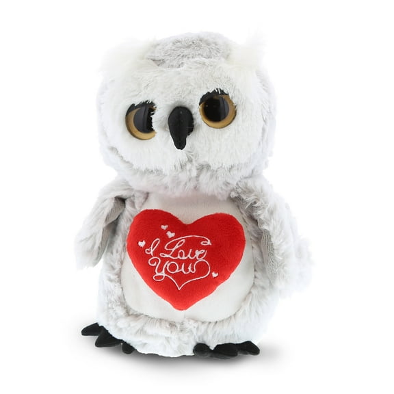 DolliBu I LOVE YOU Plush Big Eye Owl Bird Cute Stuffed Animal with Heart Message for Valentines, Anniversary, Romantic Date, Boyfriend, Girlfriend Gift 9 Inches