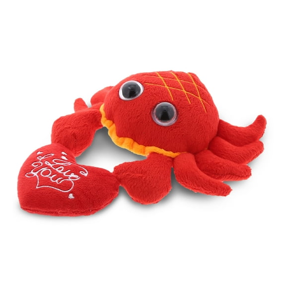 DolliBu I LOVE YOU Plush Big Eye Red Crab Cute Stuffed Animal with Heart Message for Valentines, Anniversary, Romantic Date, Boyfriend, Girlfriend Gift 6 Inches