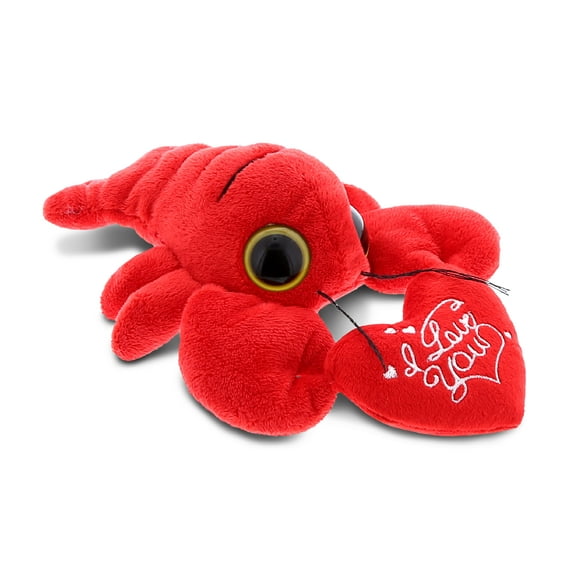 DolliBu I LOVE YOU Plush Big Eye Red Lobster – Cute Stuffed Animal with Heart Message for Valentines, Anniversary, Romantic Date, Boyfriend, Girlfriend Gift – 6 Inches