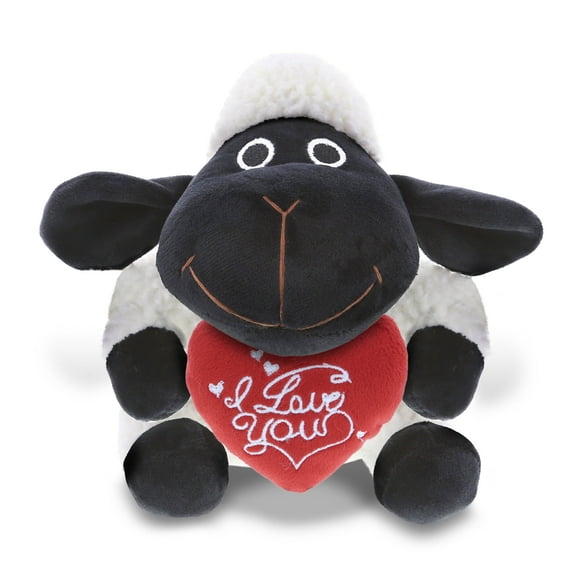 DolliBu I LOVE YOU Plush Black Nose Sheep - Cute Stuffed Animal with Heart for Valentines, Anniversary, Romantic Date, Boyfriend or Girlfriend Gift - 6 Inches