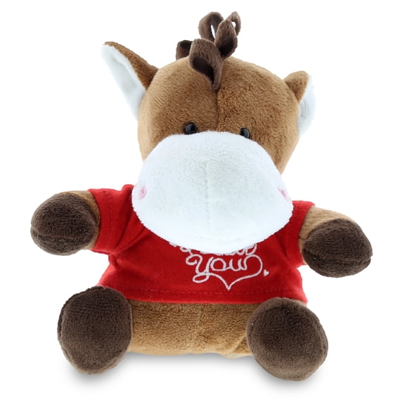 DolliBu I LOVE YOU Plush Brown Horse - Cute Stuffed Animal with Heart for Valentines, Anniversary, Romantic Date, Boyfriend, or Girlfriend Gift - 7 Inches