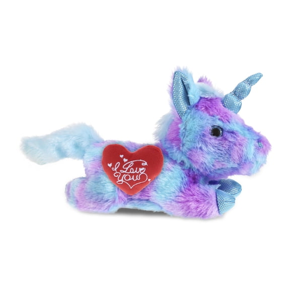 DolliBu I LOVE YOU Plush Friday Blue Unicorn - Cute Blue Unicorn Stuffed Animal with Red Heart Plush for Valentines, Anniversary, Romantic Date, Boyfriend, or Girlfriend Gift, - 6 Inches