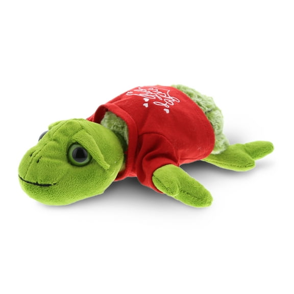 DolliBu I LOVE YOU Plush Green Sea Turtle Small - Cute Stuffed Animal with Red Shirt For Valentine, Anniversary, Romantic Date, Boyfriend, or Girlfriend Gift - 9 Inches