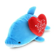 DolliBu I LOVE YOU Plush Marine Blue Dolphin - Cute Stuffed Animal with Heart for Valentines, Anniversary, Romantic Date, Boyfriend, or Girlfriend Gift - 7 Inches