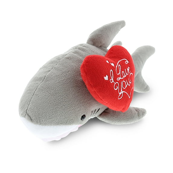 DolliBu I LOVE YOU Plush Marine Gray Shark - Cute Stuffed Animal with Heart for Valentines, Anniversary, Romantic Date, Boyfriend, or Girlfriend Gift - 6 Inches