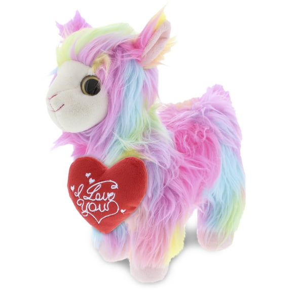 DolliBu I LOVE YOU Plush Rainbow Llama - Cute Stuffed Animal Rainbow Llama with Red Heart Plush for Valentines, Anniversary, Romantic Date, Boyfriend, or Girlfriend Gift - 10 Inches