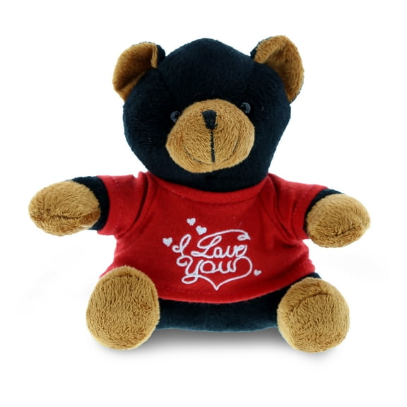 DolliBu I LOVE YOU Plush Sitting Black Bear – Cute Stuffed Animal with Red Shirt for Valentine, Anniversary, Romantic Date, Boyfriend, or Girlfriend Gift – 6 Inches