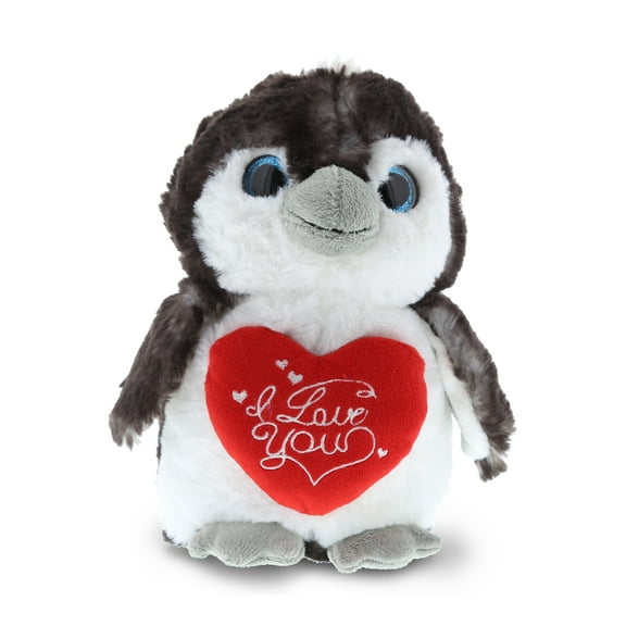 DolliBu I LOVE YOU Plush Sparkling Big Eye Penguin Cute Stuffed Animal with Heart for Valentines, Anniversary, Romantic Date, Boyfriend, or Girlfriend Gift 9 Inches