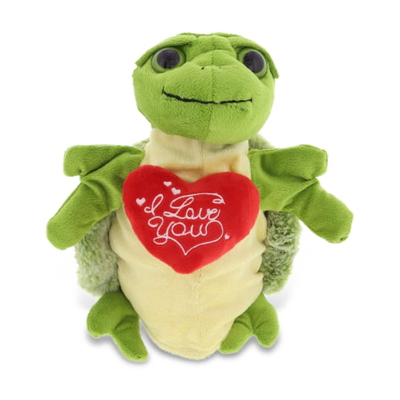 DolliBu I LOVE YOU Sea Turtle Soft Plush Hand Puppet - Cute Stuffed Animal with Heart And With Name Personalization For Valentine, Anniversary, Romantic Date, Boyfriend, & Girlfriend Gift - 10"