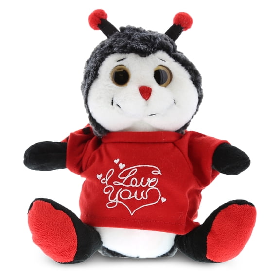 DolliBu I LOVE YOU Sitting Ladybug Plush Cute Stuffed Animal Insect with Red Shirt for Valentine, Anniversary, Romantic Date, Boyfriend, or Girlfriend Gift 6.5 Inches