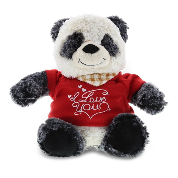DolliBu I LOVE YOU Sitting Panda Bear Plush Cute Stuffed Animal with Red Shirt for Valentine, Anniversary, Romantic Date, Boyfriend, or Girlfriend Gift 6.5 Inches