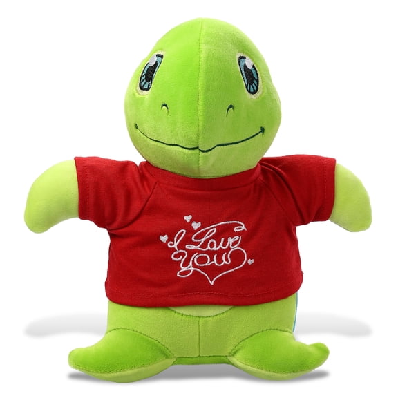 DolliBu I LOVE YOU Snug-Mooshies Standing Sea Turtle Plush- Cute Turtle Plush Stuffed Animal with I Love You Red Shirt For Valentine, Anniversary, Romantic Date, Boyfriend or Girlfriend Gift - 9 Inch