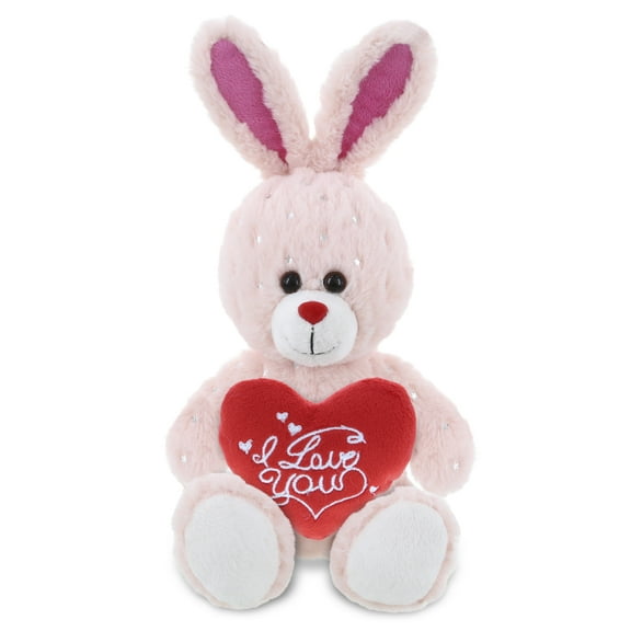 DolliBu I LOVE YOU Sparkling Plush Rose Gold Bunny - Cute Stuffed Animal with Heart for Valentines, Anniversary, Romantic Date, Boyfriend or Girlfriend Gift - 8 Inches