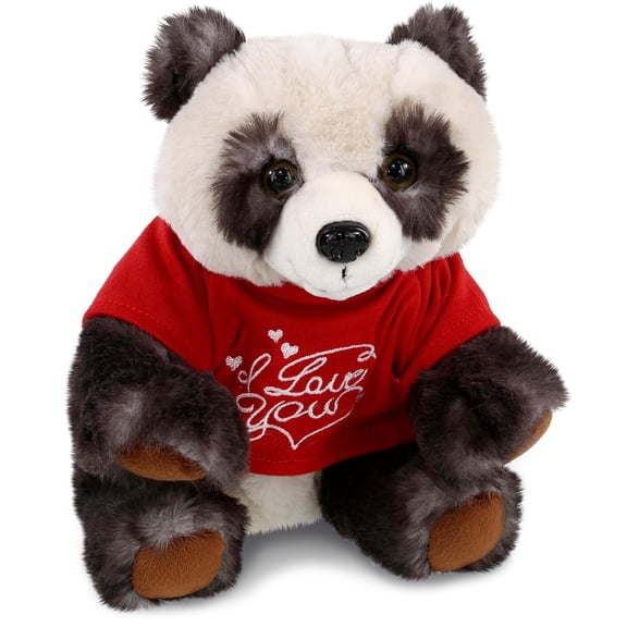 DolliBu I LOVE YOU Squat Panda Plush- Cute Stuffed Animal with Red Shirt For Valentine, Anniversary, Romantic Date, Boyfriend, or Girlfriend Gift - 7 Inches