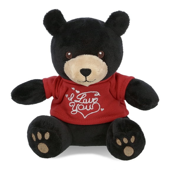 DolliBu I LOVE YOU Super Soft Black Bear Plush- Cute Bear Plush Stuffed Animal with I Love You Red Shirt For Valentine, Anniversary, Romantic Date, Boyfriend, or Girlfriend Gift - 6 Inches