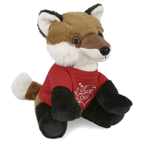 DolliBu I LOVE YOU Super Soft Floppy Fox Plush- Cute Fox Plush Stuffed Animal with I Love You Red Shirt For Valentine, Anniversary, Romantic Date, Boyfriend, or Girlfriend Gift - 9 Inches